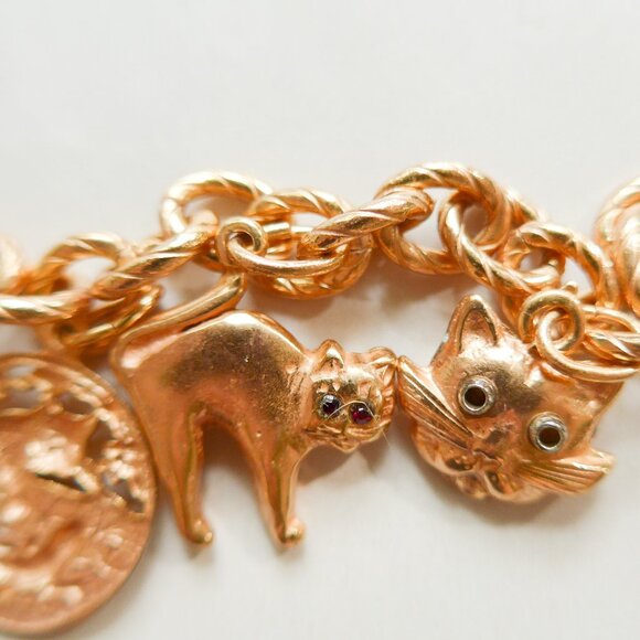 Gold Tone Cat Charm Bracelet - Picture 4 of 14